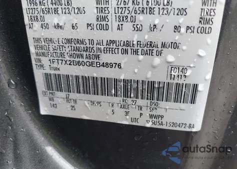 2016 Ford F-250 Xlt из США, поврежденный, VIN 1FT7X2B60GEB48976